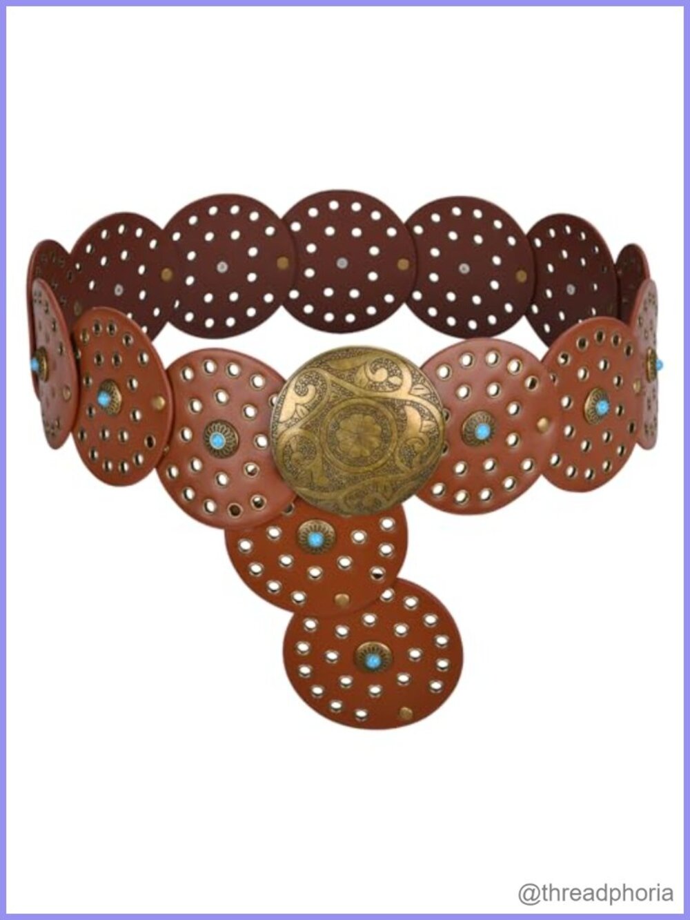 Faux Leather Western Disc Belt Boho Cowgirl Concho Wide Waist Belt for Dress